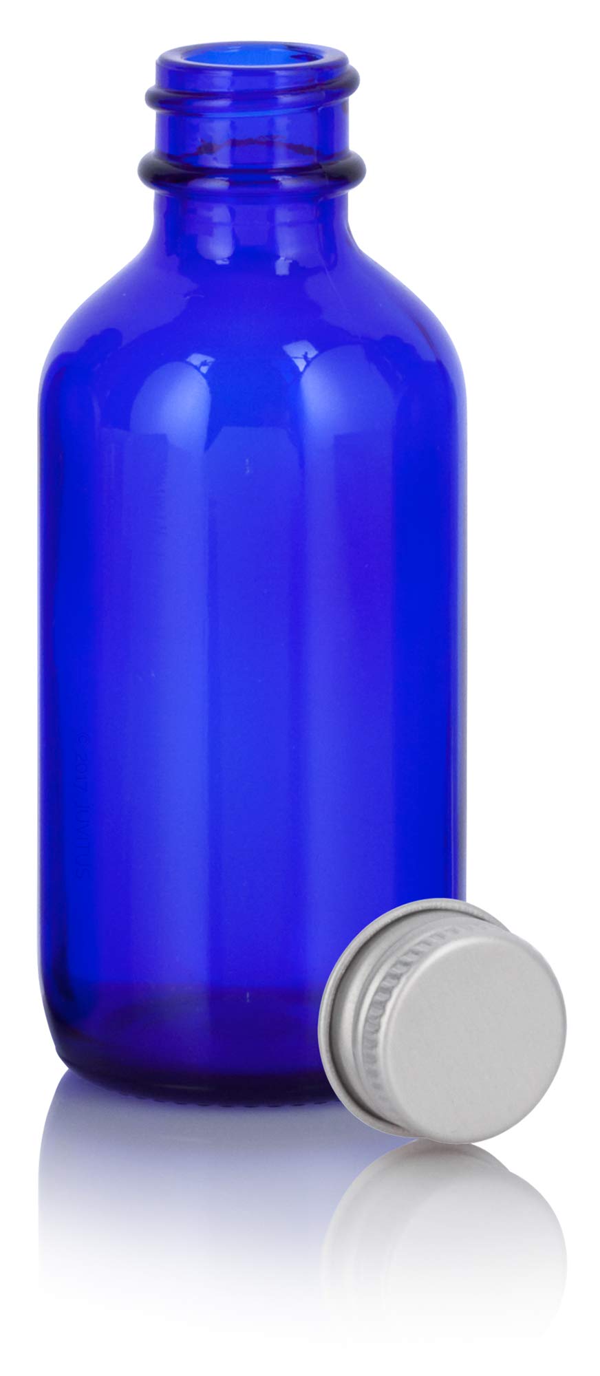 2 Oz Cobalt Blue Glass Boston Round Bottles With Silver Metal Screw On Caps (12 Pack) + Funnel